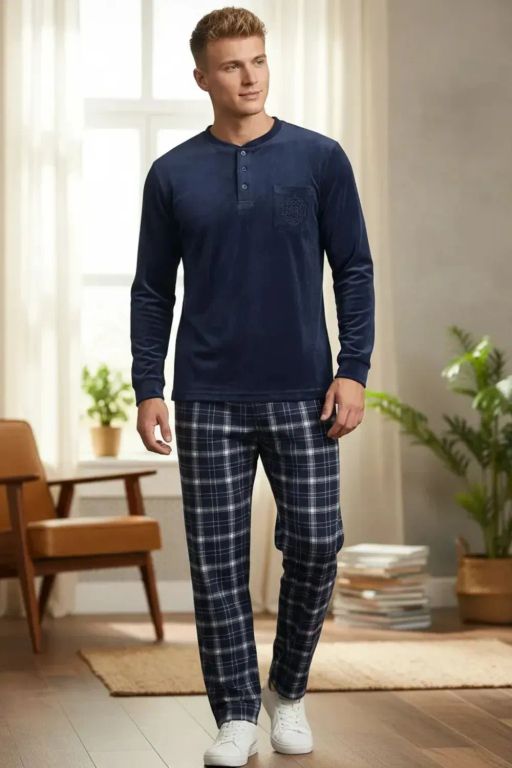 Pijama Hombre Micropolar Invierno Termico 2 Piezas 5385 Azul M