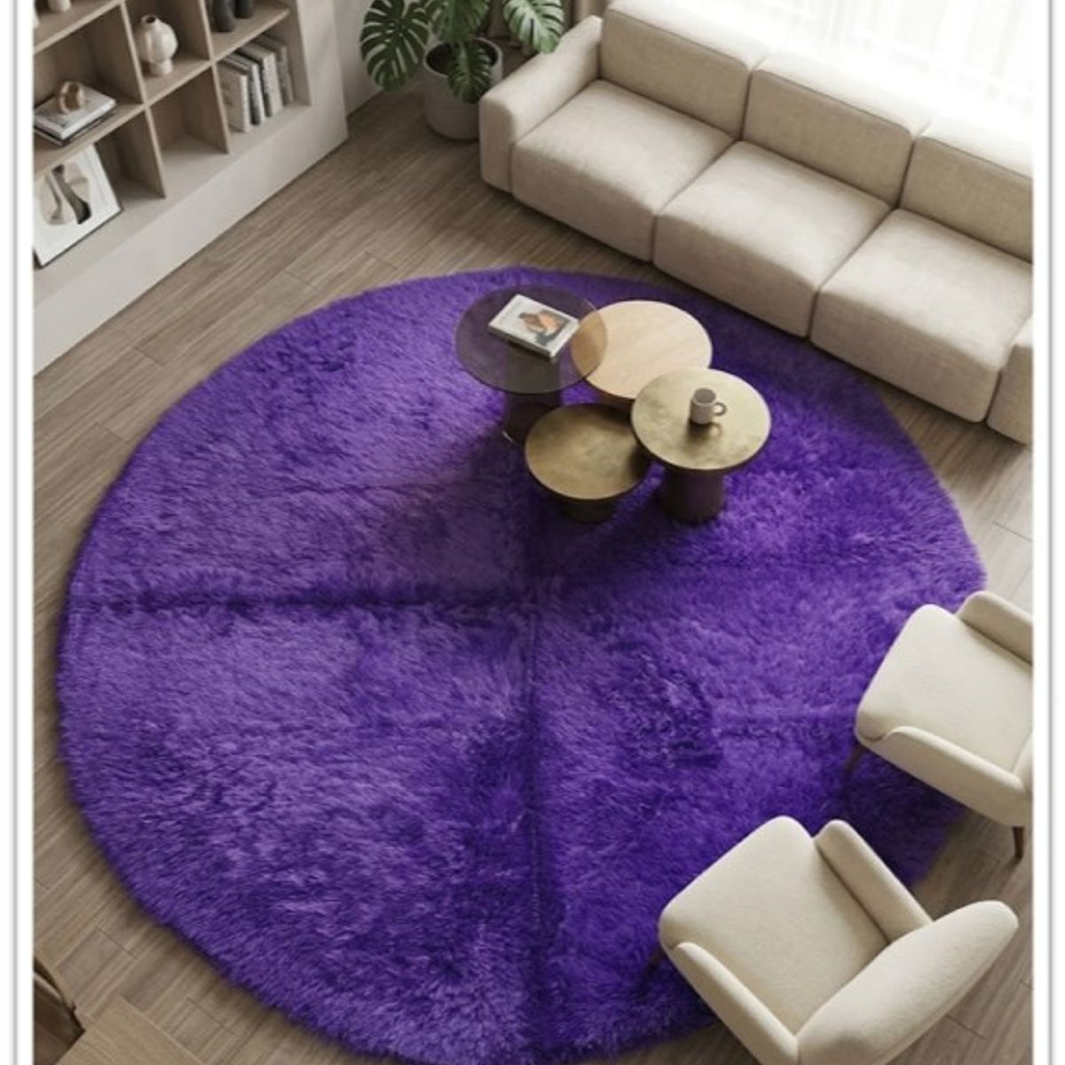 DIANA - ALFOMBRA REDONDA PELUDA DE 150CM X 150CM COLOR MORADO PELO CORTO
