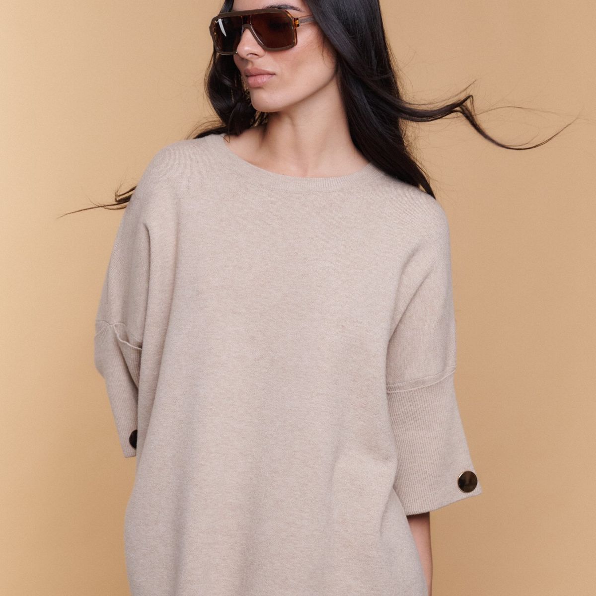 GUINDA - Sweater Mujer Tipo Poncho Manga 34 Diseño Minimalista FUKI