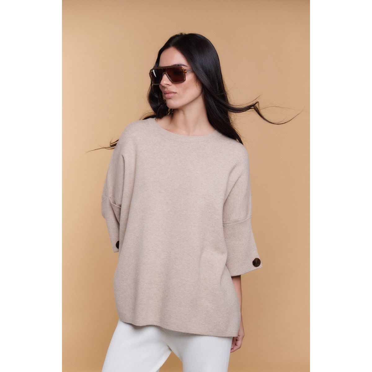 GUINDA - Sweater Mujer Tipo Poncho Manga 34 Diseño Minimalista FUKI