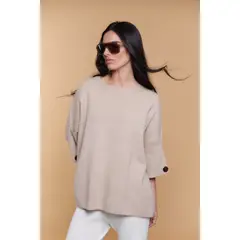 GUINDA - Sweater Mujer Tipo Poncho Manga 34 Diseño Minimalista FUKI