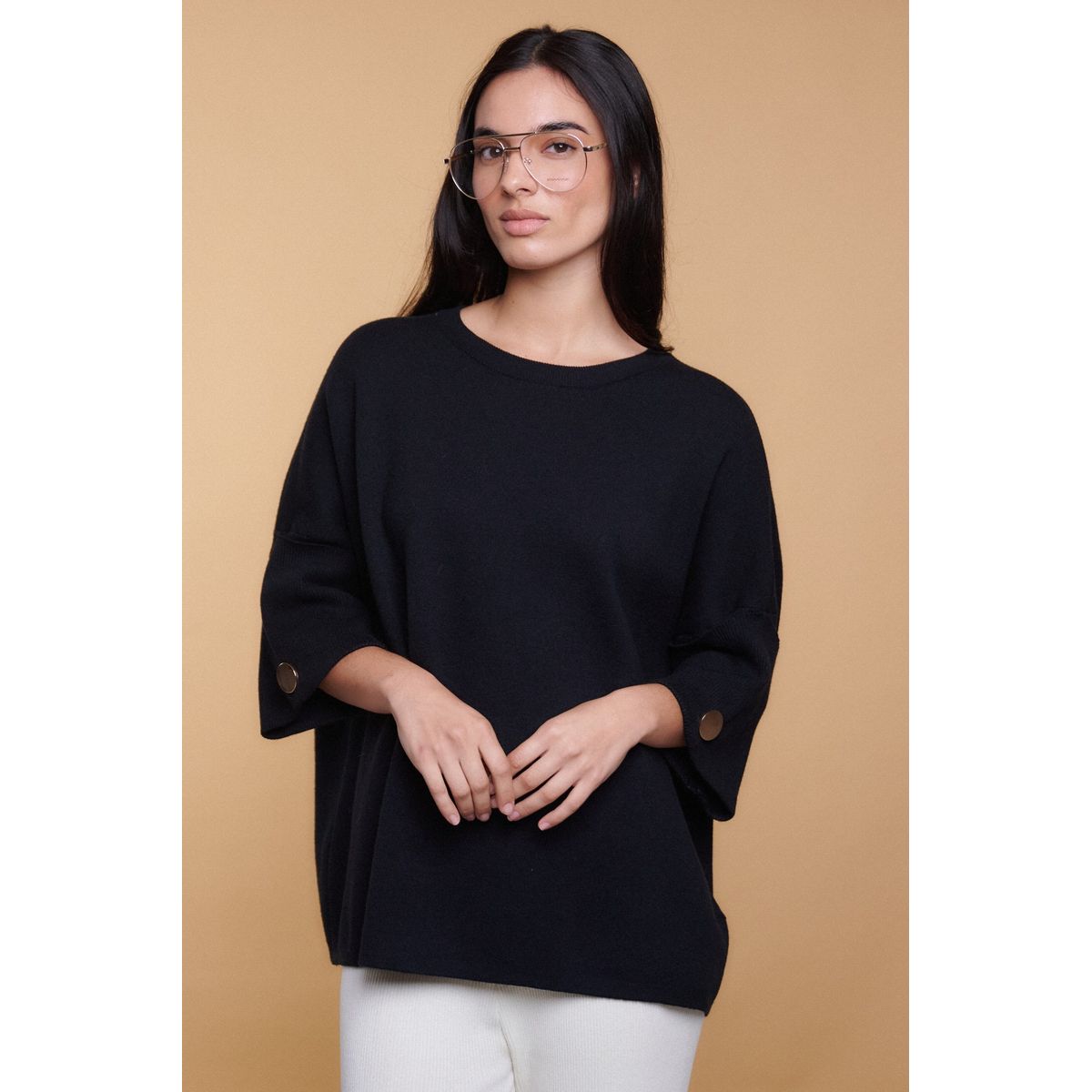 GUINDA - Sweater Mujer Tipo Poncho Manga 34 Diseño Minimalista FUKI