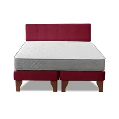 GENERICO - Cama Europea 2 Plazas Colchon Resortes Base Dividida + Respaldo Tela Burdeo