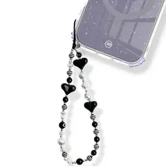 KBOD - Colgante Strap Diseños Y Colores Para Teléfonos Celular Corazon Negro Perlas