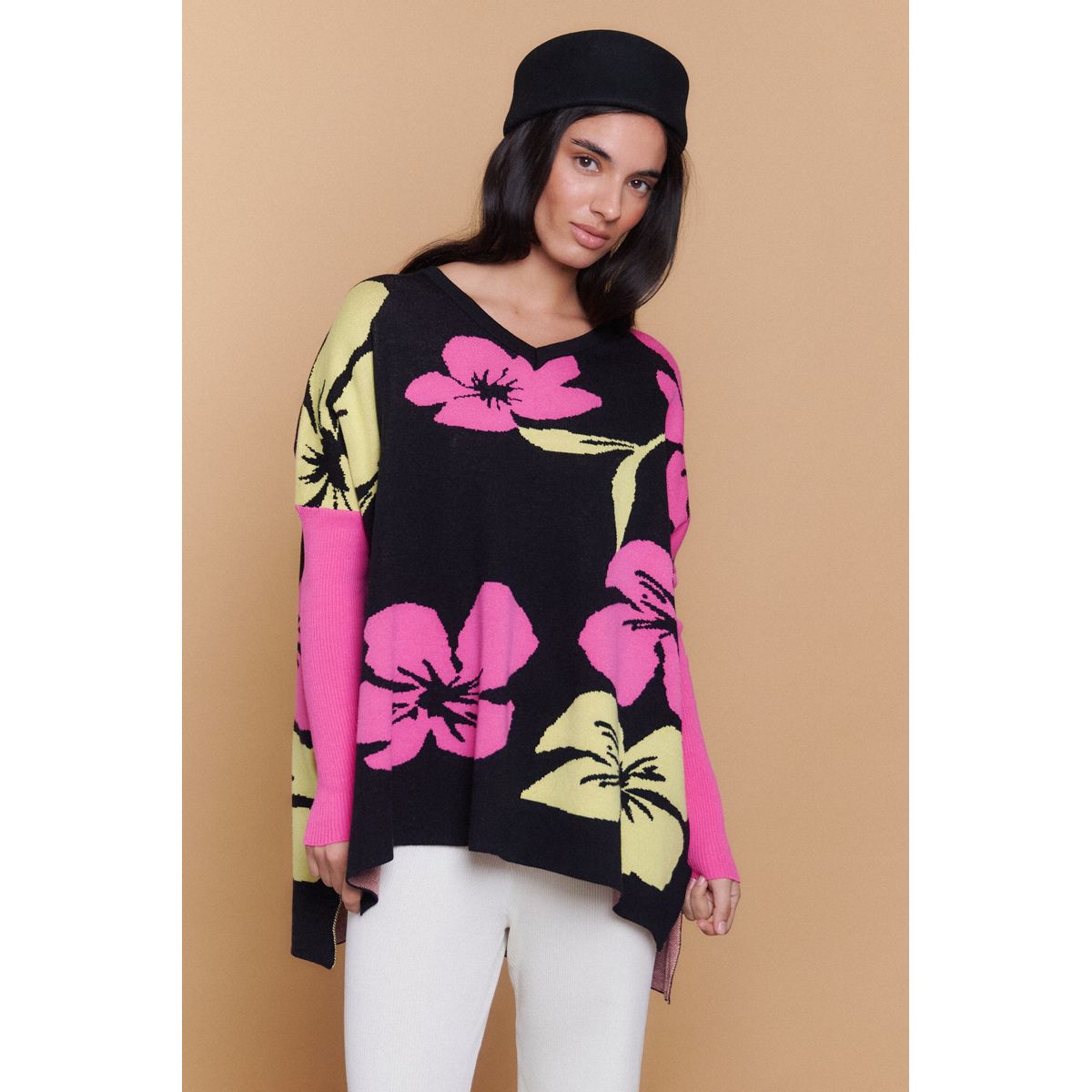GUINDA - Sweater Mujer Oversize Cuello V Diseño Floral RAY