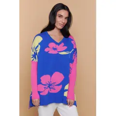 GUINDA - Sweater Mujer Oversize Cuello V Diseño Floral RAY