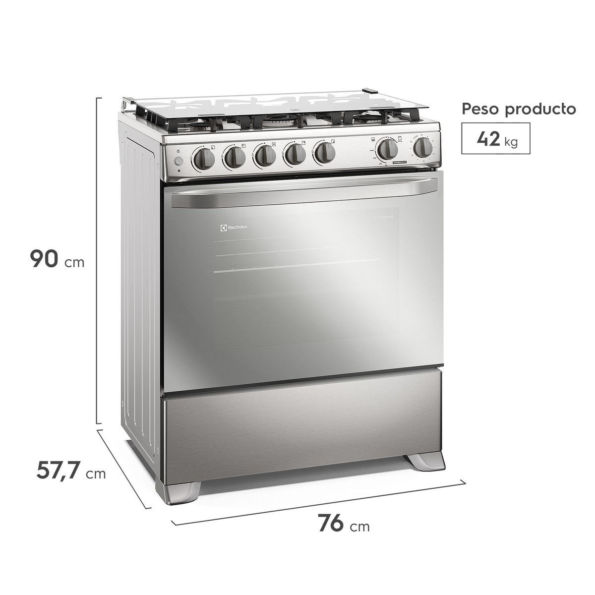 ELECTROLUX - Cocina a Gas 5 Platos VaporBake, Triple Llama y Grill FE5SXC Inox