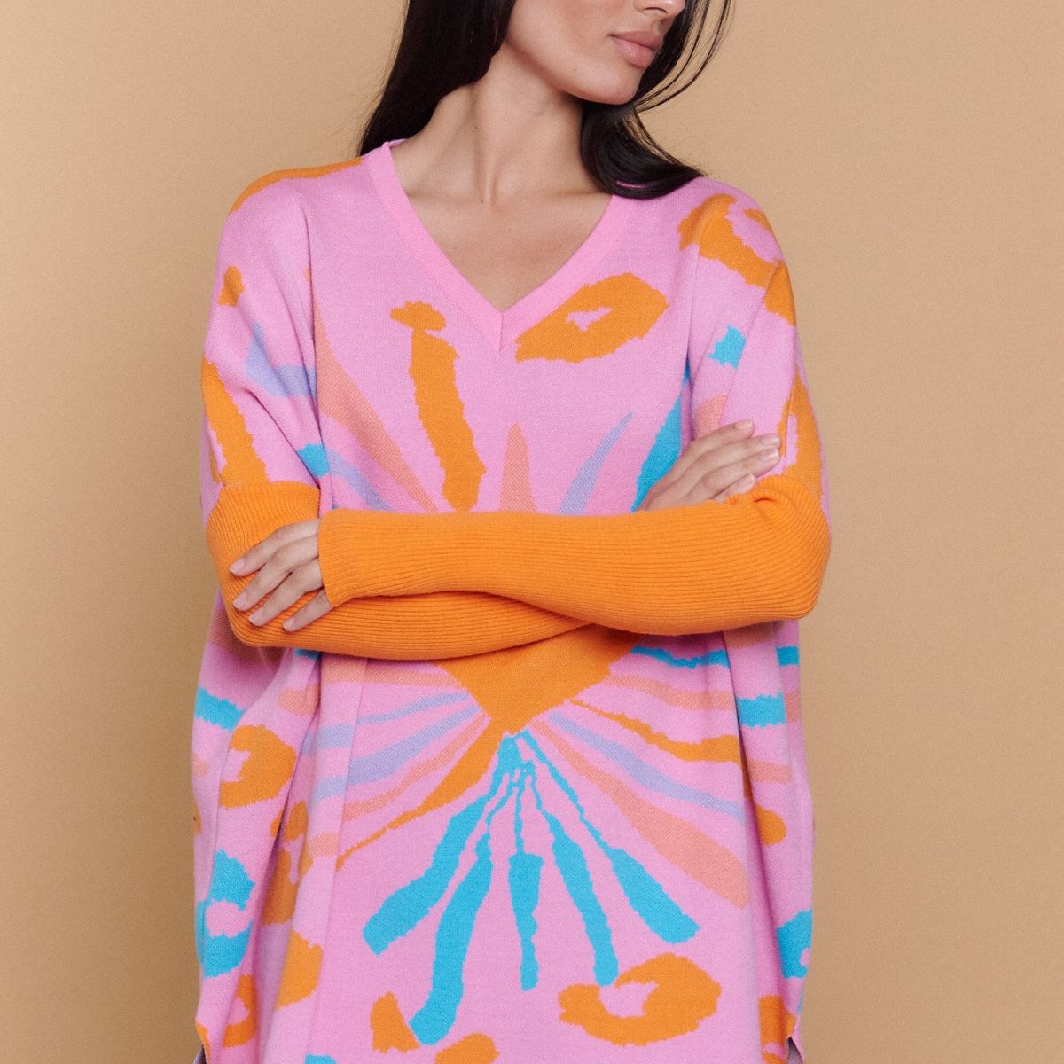 GUINDA - Sweater Mujer Largo Diseño Corazón Abstracto Little