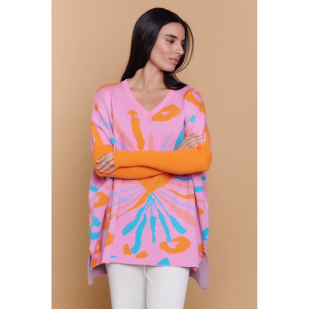 GUINDA - Sweater Mujer Largo Diseño Corazón Abstracto Little