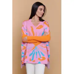 GUINDA - Sweater Mujer Largo Diseño Corazón Abstracto Little