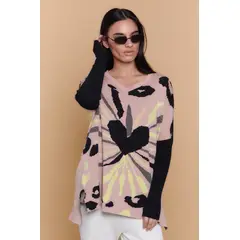 GUINDA - Sweater Mujer Largo Diseño Corazón Abstracto Little