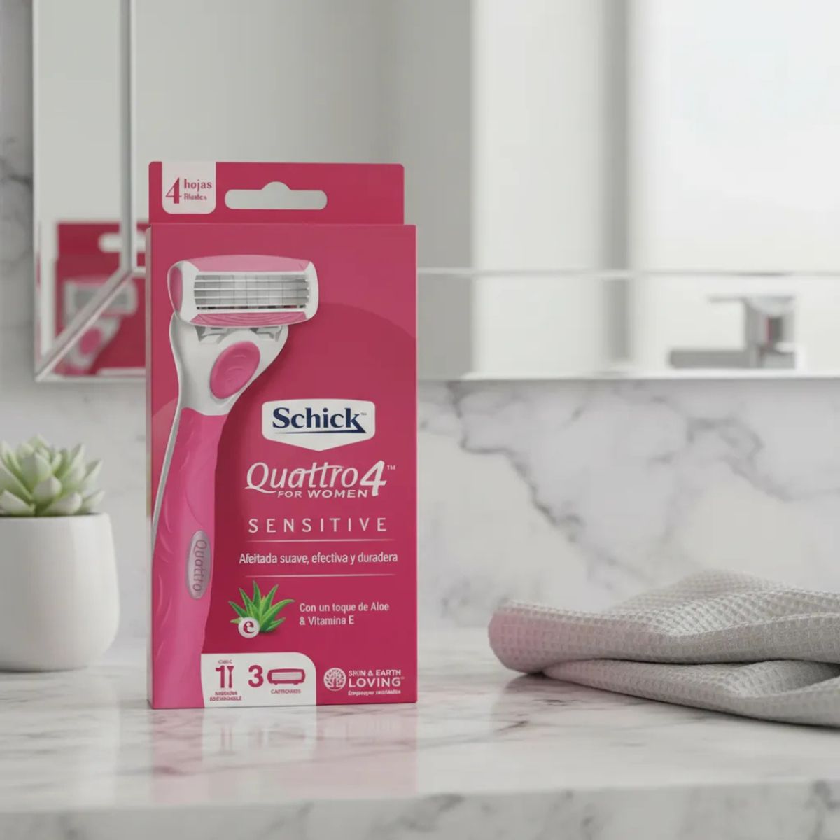 SCHICK - Máquina De Afeitar Schick Quattro Mujer +3 Cartuchos