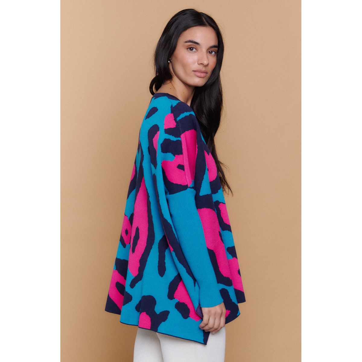 GUINDA - Sweater Mujer Oversize Estampado Animal Print CHERRY