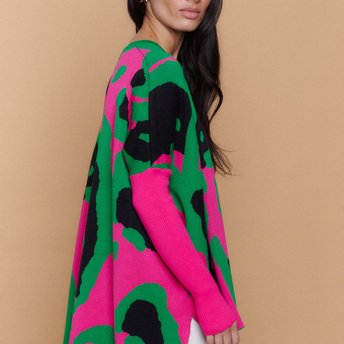 GUINDA - Sweater Mujer Oversize Estampado Animal Print CHERRY