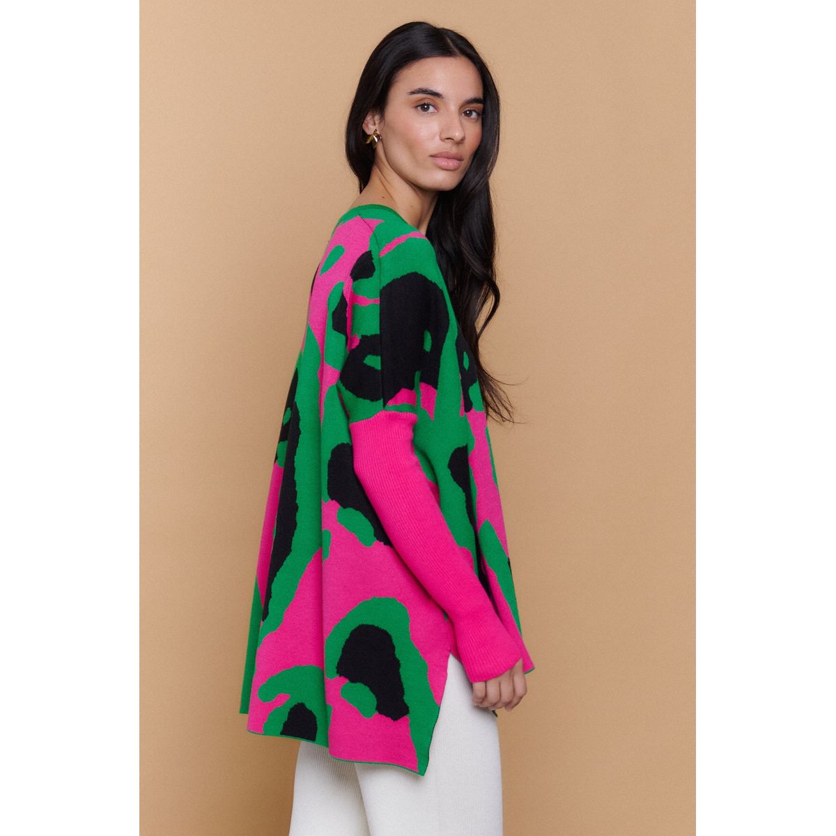 GUINDA - Sweater Mujer Oversize Estampado Animal Print CHERRY
