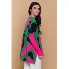 GUINDA - Sweater Mujer Oversize Estampado Animal Print CHERRY