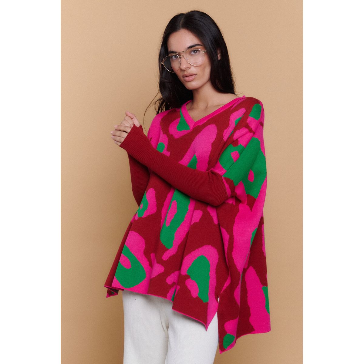 GUINDA - Sweater Mujer Oversize Estampado Animal Print CHERRY