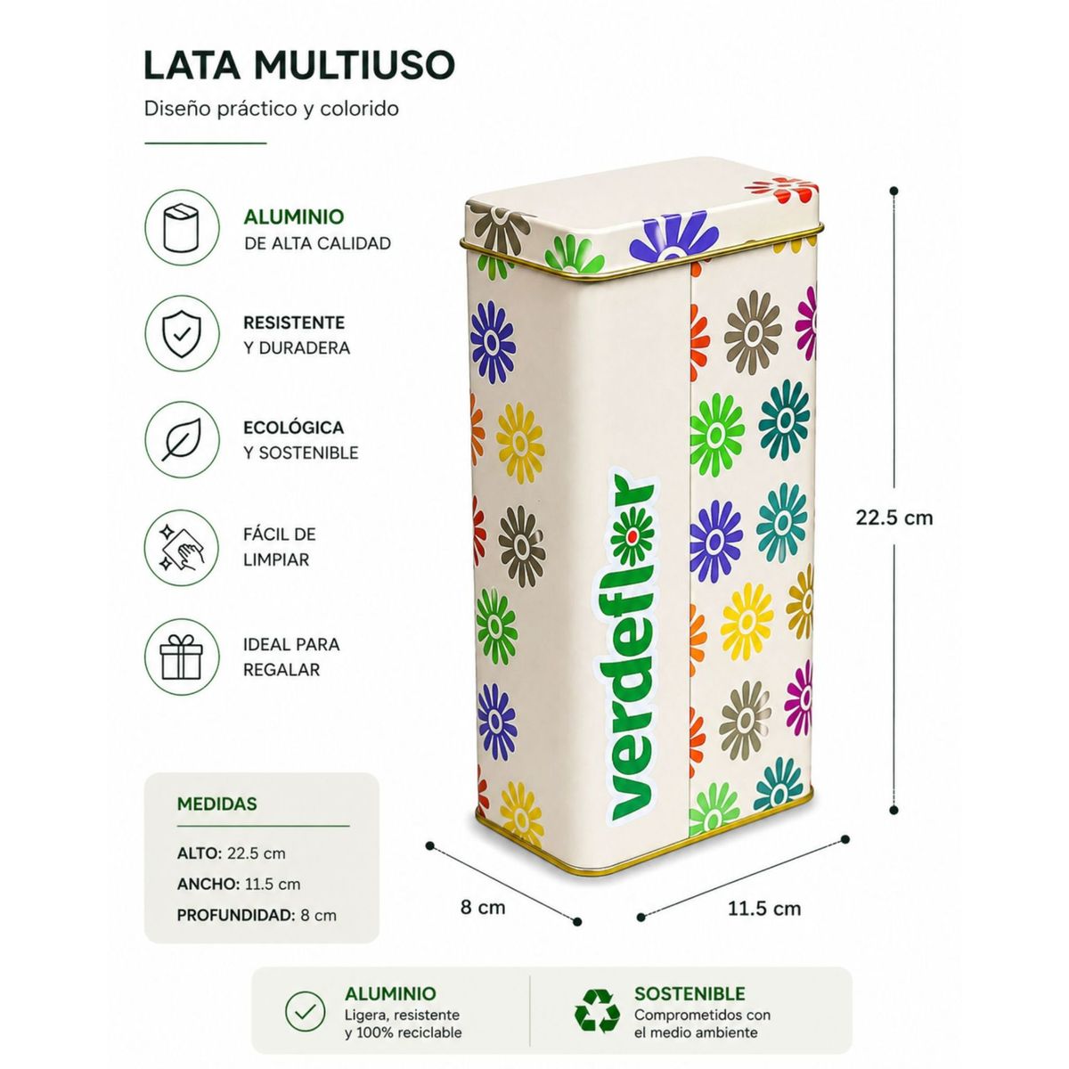 VERDEFLOR - Yerbera  Dispensador De Yerba Mate 500g con Tapa Dosificadora