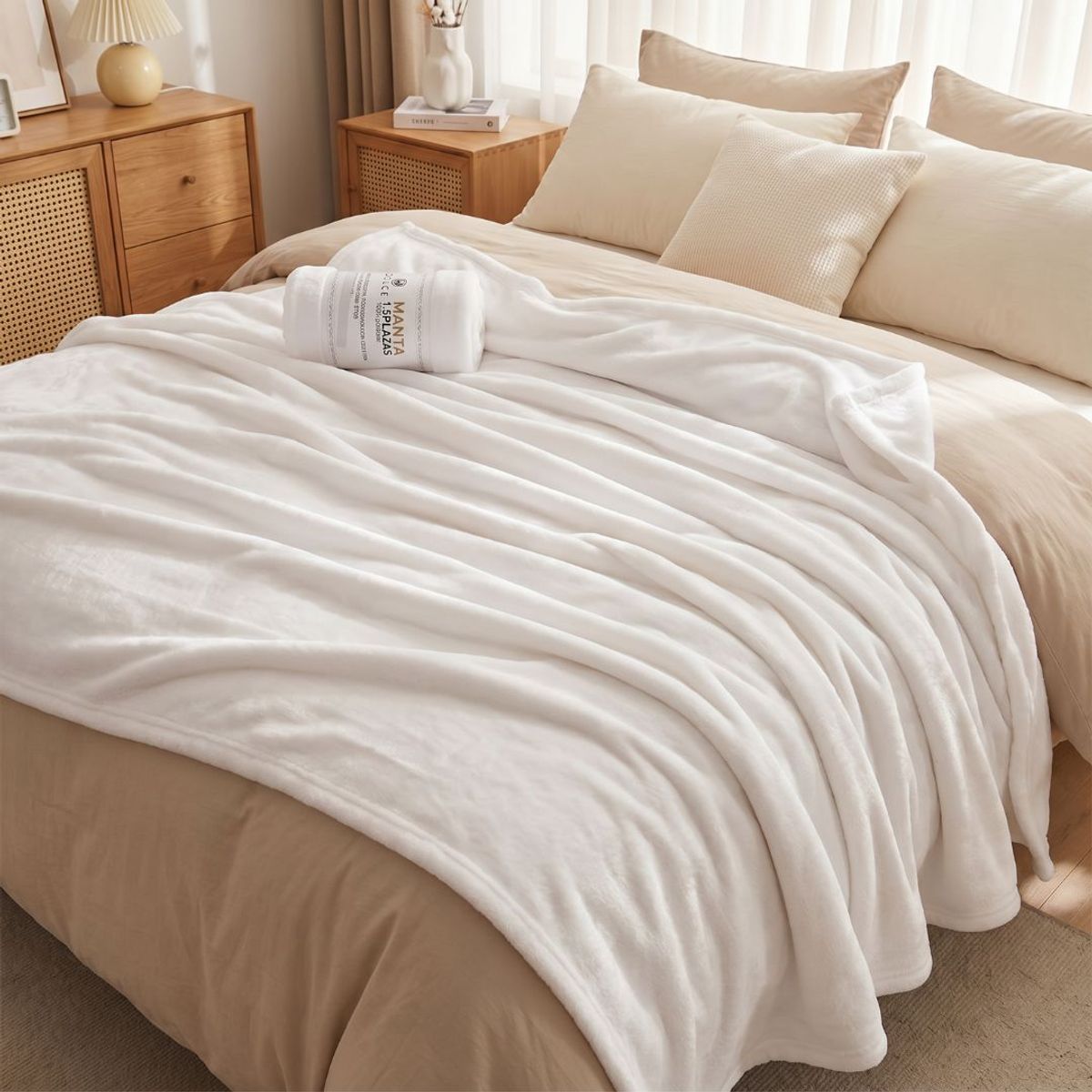 GENERICO - Frazada Manta Polar Unicolor 1.5 Plazas 150x200 cm - Blanco