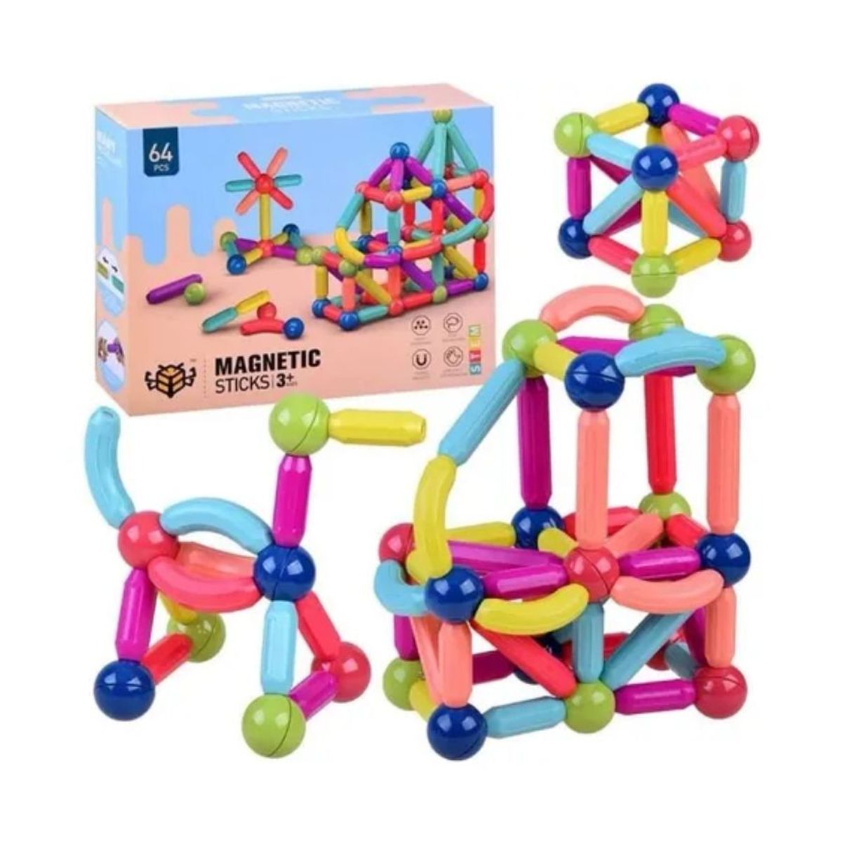 GENERICO - Juego De Bloques 64 Piezas Construcción Magnético Para Niños
