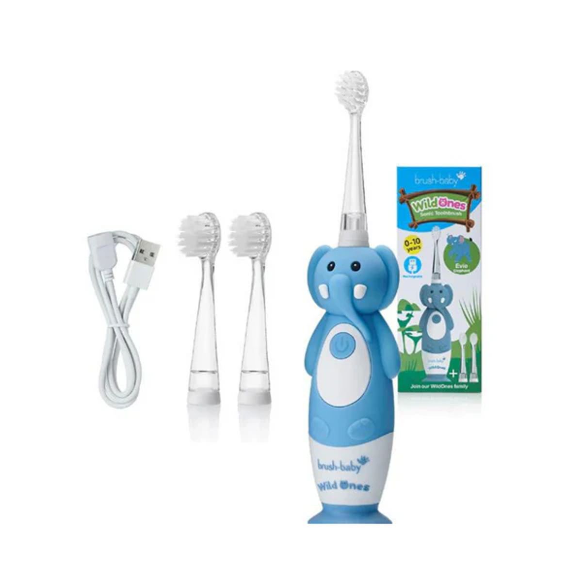 BRUSH BABY - Cepillo de Dientes Eléctrico Recargable para Bebés y Niños WildOnes - Elefante - Brush Baby