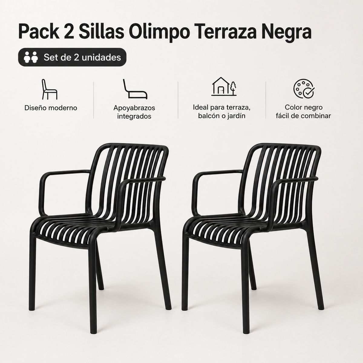 SPACE HOME - Dúo Sillas Terraza Negra Olimpo Con Brazos Para Exterior