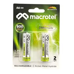 MACROTEL - Pack 2 Pilas Recargables AA 2300mAh