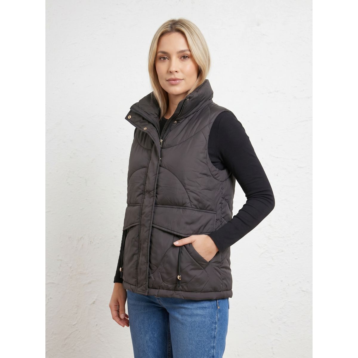 LIKE SHOP - Parka Mujer Sin Mangas Chaqueta Puffa Acolchada Sin Gorro 8020