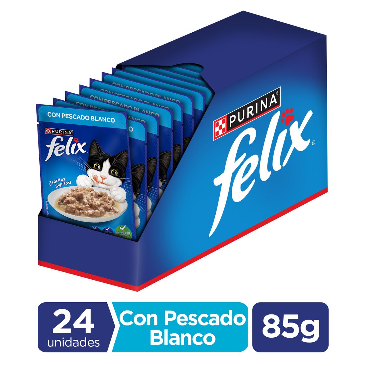 FELIX POUCH - Pack 24x Alimento húmedo para gato FELIX® Adultos con Pescado Blanco sobre 85g