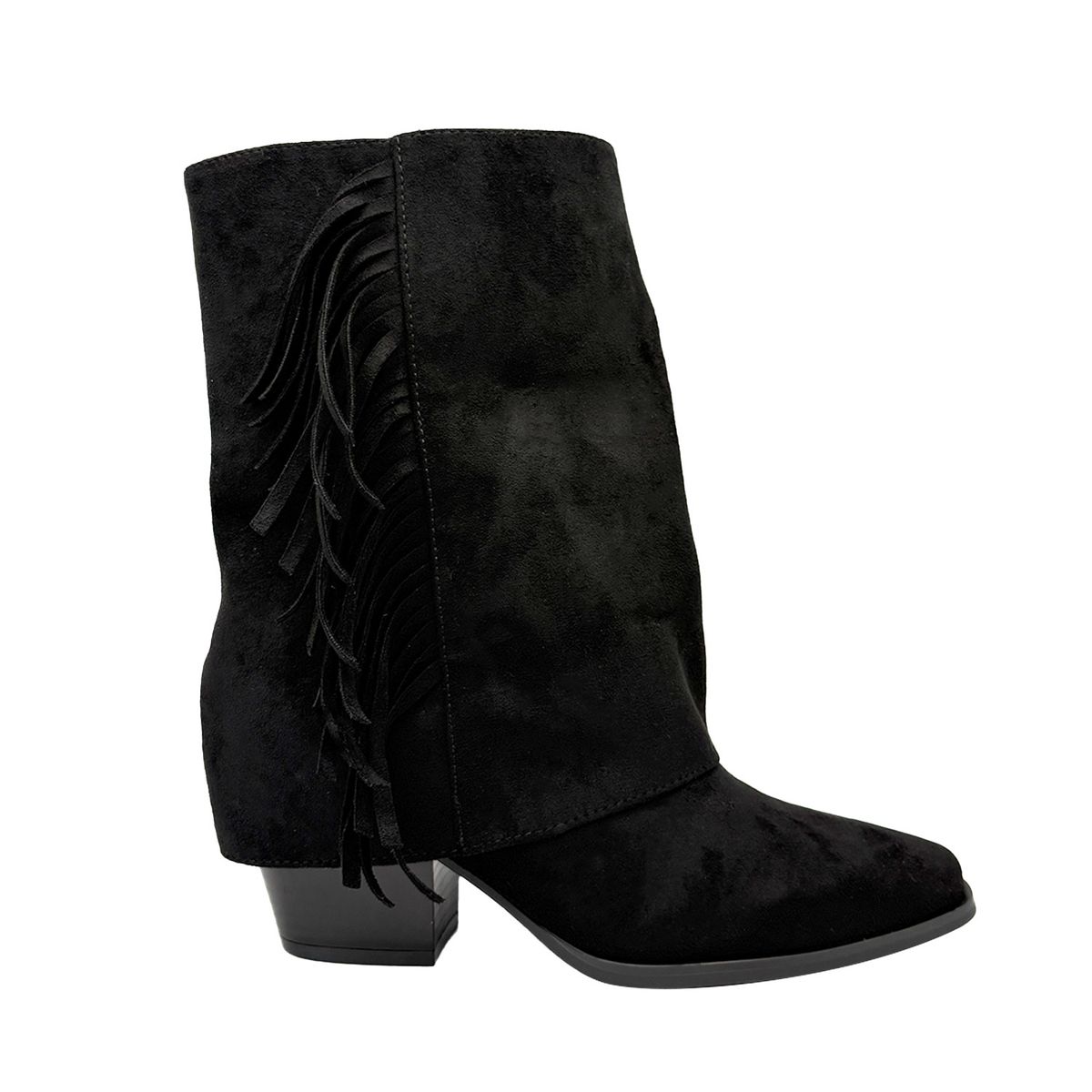 DINASTELLA - Botin alto para mujer flecos tapada Negro