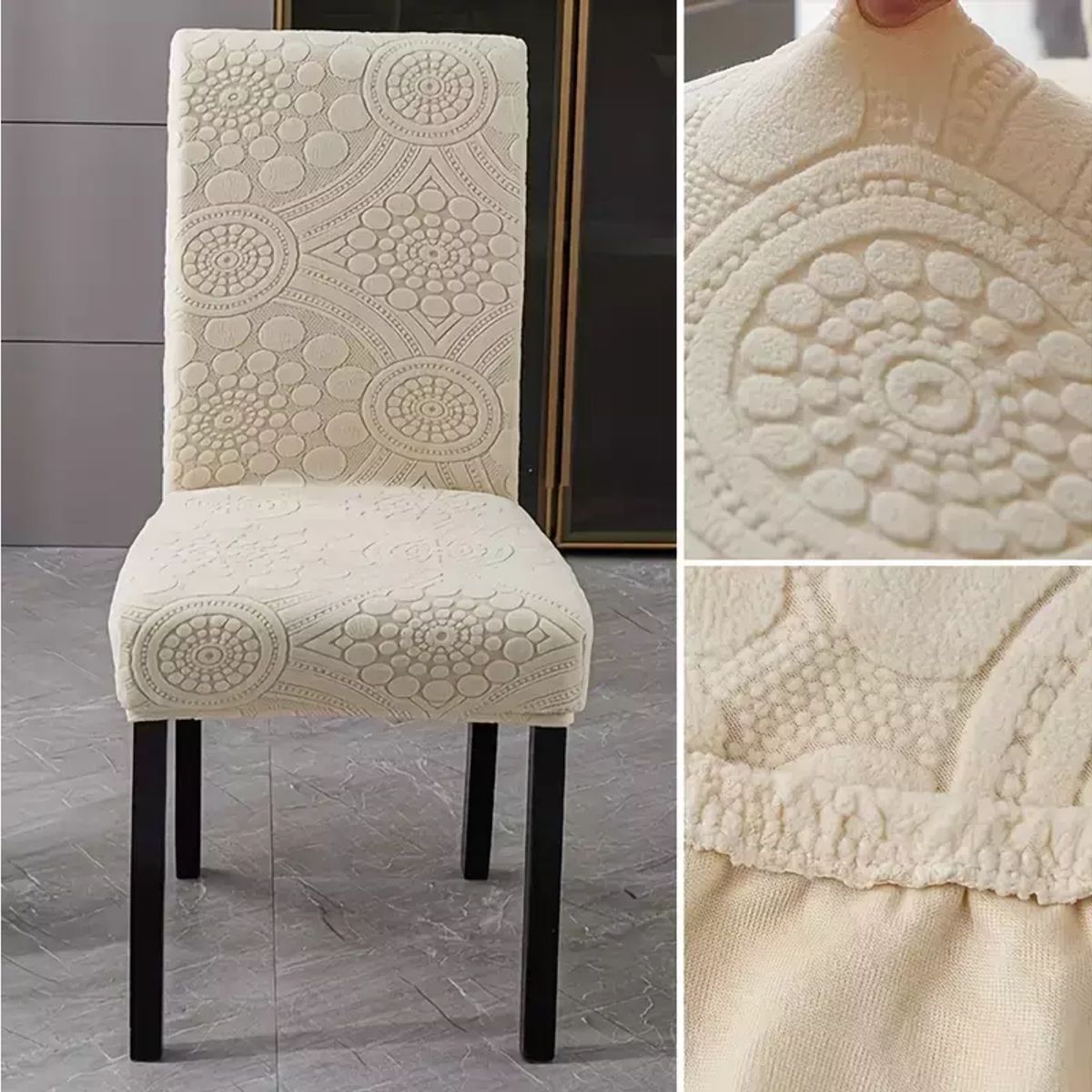 COMPRAPO - Pack X 6 Fundas Cubre Silla Protectora Mandala Boho Crema