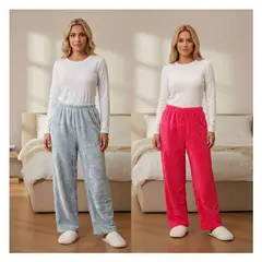 LIKE SHOP - Pack 2 Pantalon Pijama Mujer Micropolar Invierno Colores Recto P417