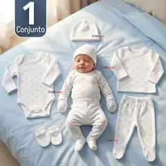 JUMP KIDS - Conjunto Set 5 Piezas Body Camiseta Panty Gorro Manoplas Algodón Bebé Niño