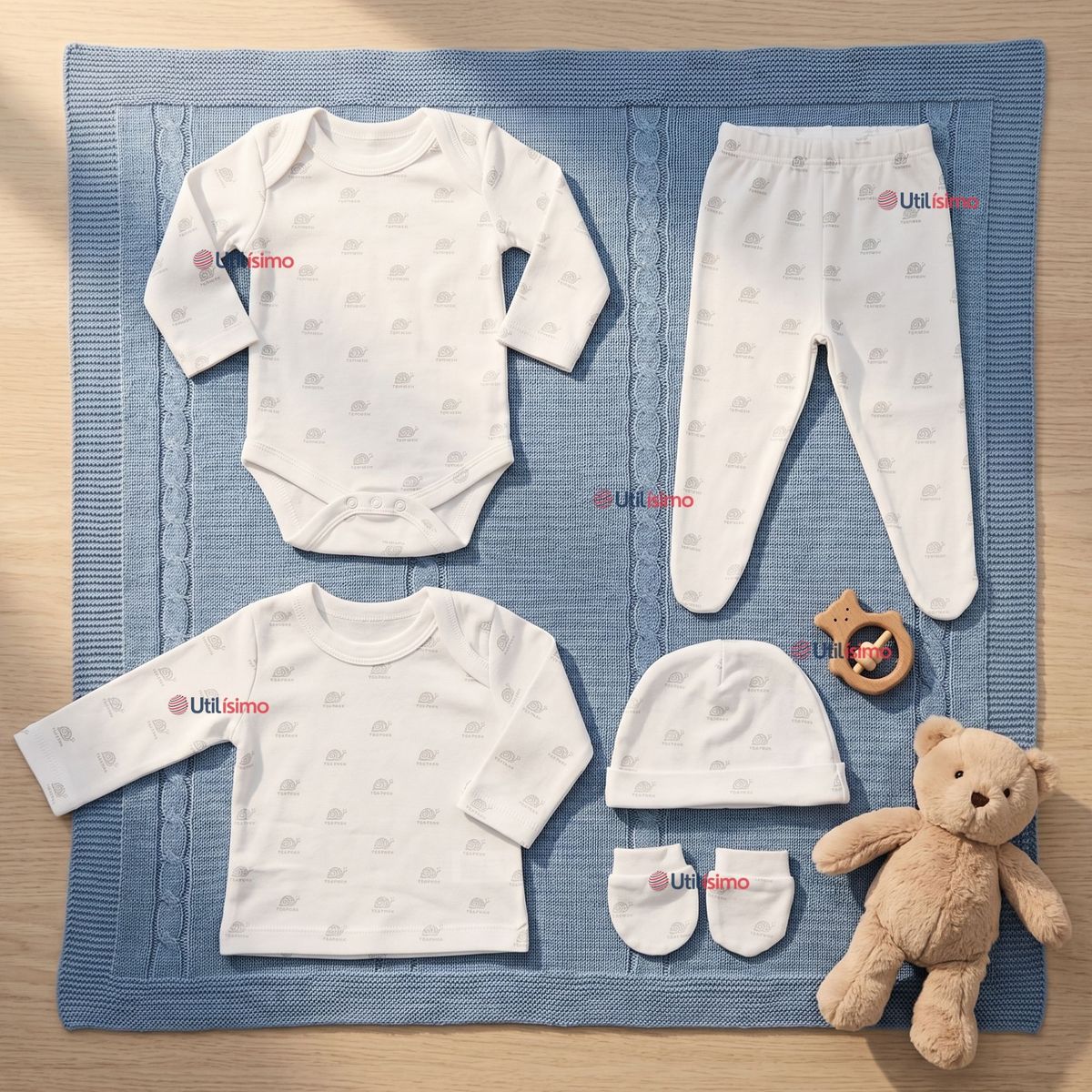 JUMP KIDS - Conjunto Set 5 Piezas Body Camiseta Panty Gorro Manoplas Algodón Bebé Niño