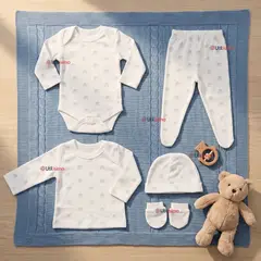 JUMP KIDS - Conjunto Set 5 Piezas Body Camiseta Panty Gorro Manoplas Algodón Bebé Niño