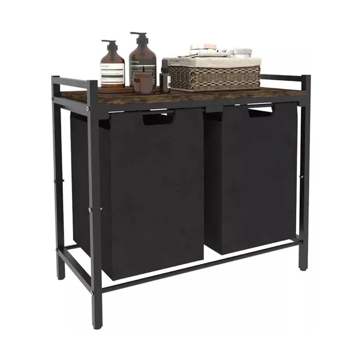 GENERICO - Cesto Para Ropa Sucia Extraíble Con 2 Compartimentos 95l Negro Rectangular BELUG