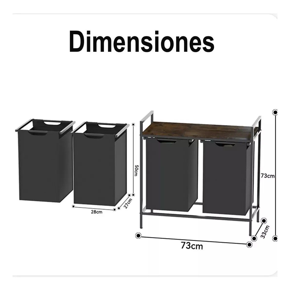 GENERICO - Cesto Para Ropa Sucia Extraíble Con 2 Compartimentos 95l Negro Rectangular BELUG