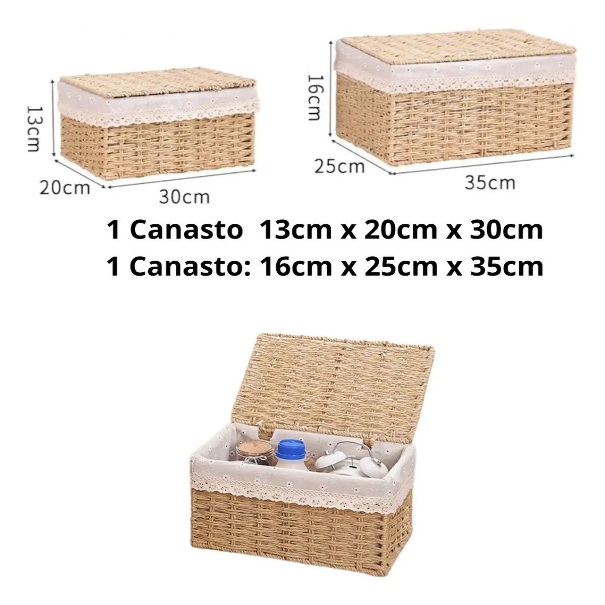 GENERICO - 2 Set Cesta Almacenamiento Tejida Mimbre Con Tapa Decorativa BELUG