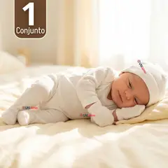 JUMP KIDS - Conjunto Set 5 Piezas Body Camiseta Panty Gorro Manoplas Algodón Blanco Bebé Unisex