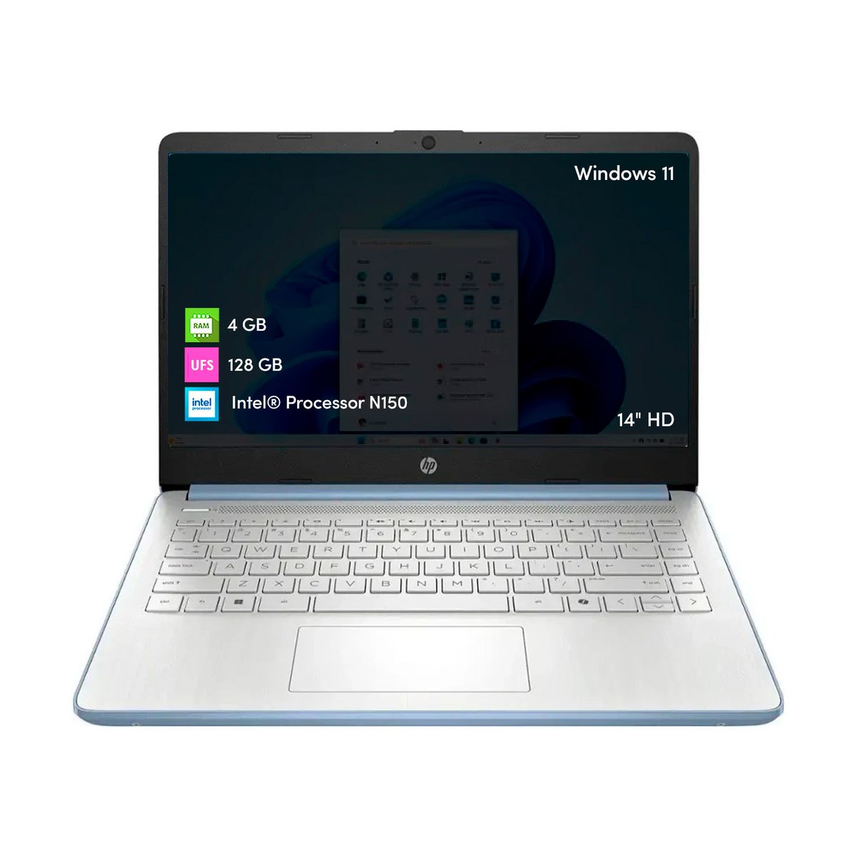 HP - Notebook HP Intel N150 4GB 128GB UFS 14 HD W11 Sky Blue