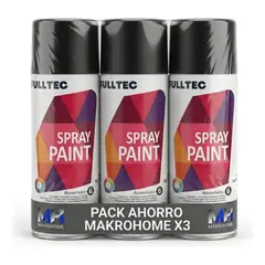 FULLTEC - Pack X3 Spray Tela Madera Metal Plastico Vehicular Negro Mate
