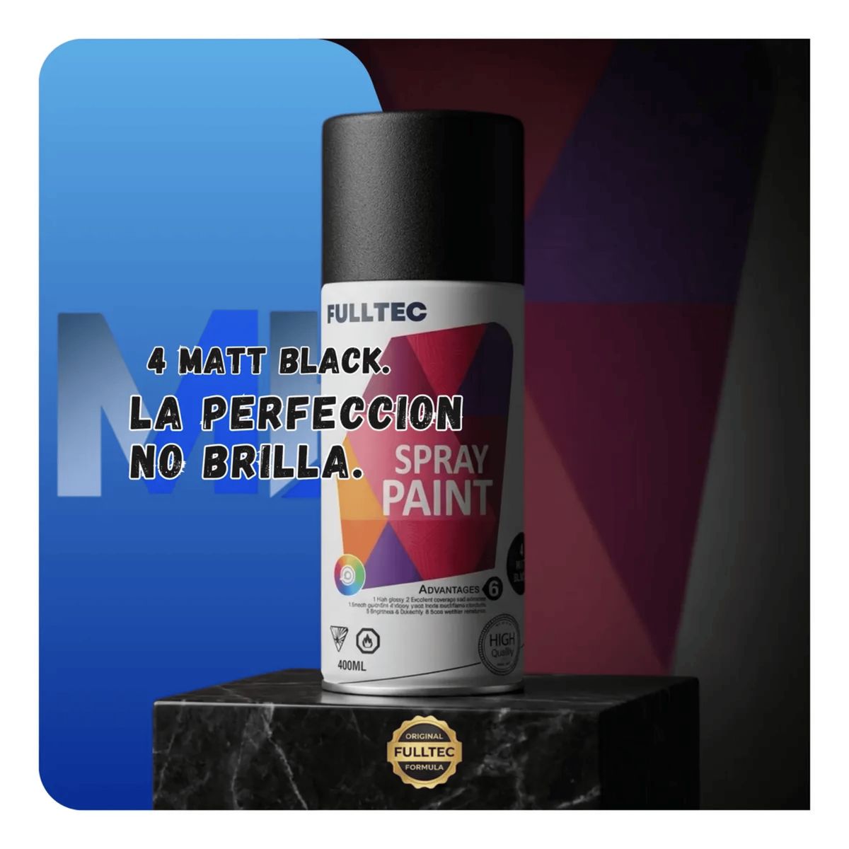FULLTEC - Pack X3 Spray Tela Madera Metal Plastico Vehicular Negro Mate