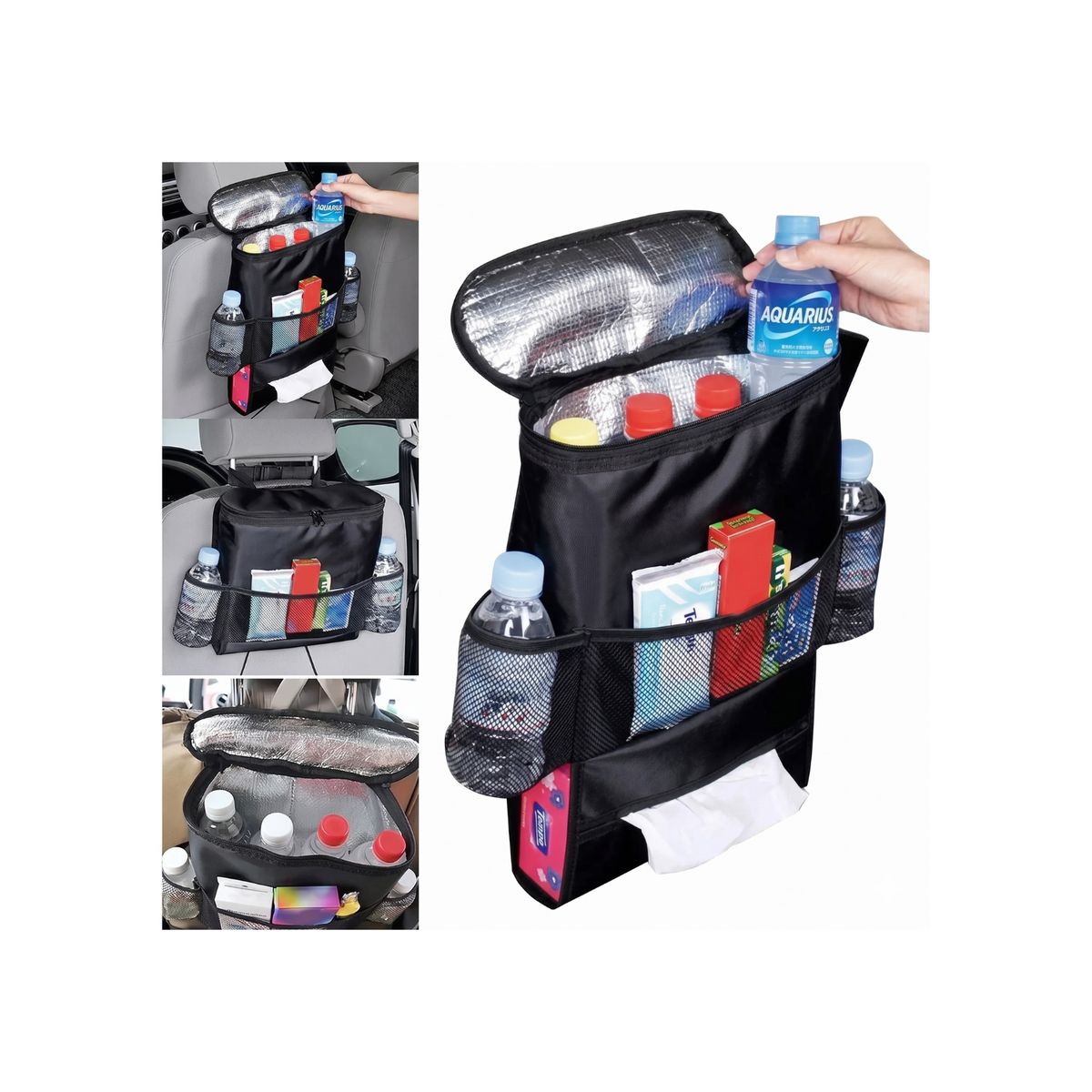 GENERICO - Organizador de Asiento Trasero Térmico para Auto con Porta Pañuelos - Negro