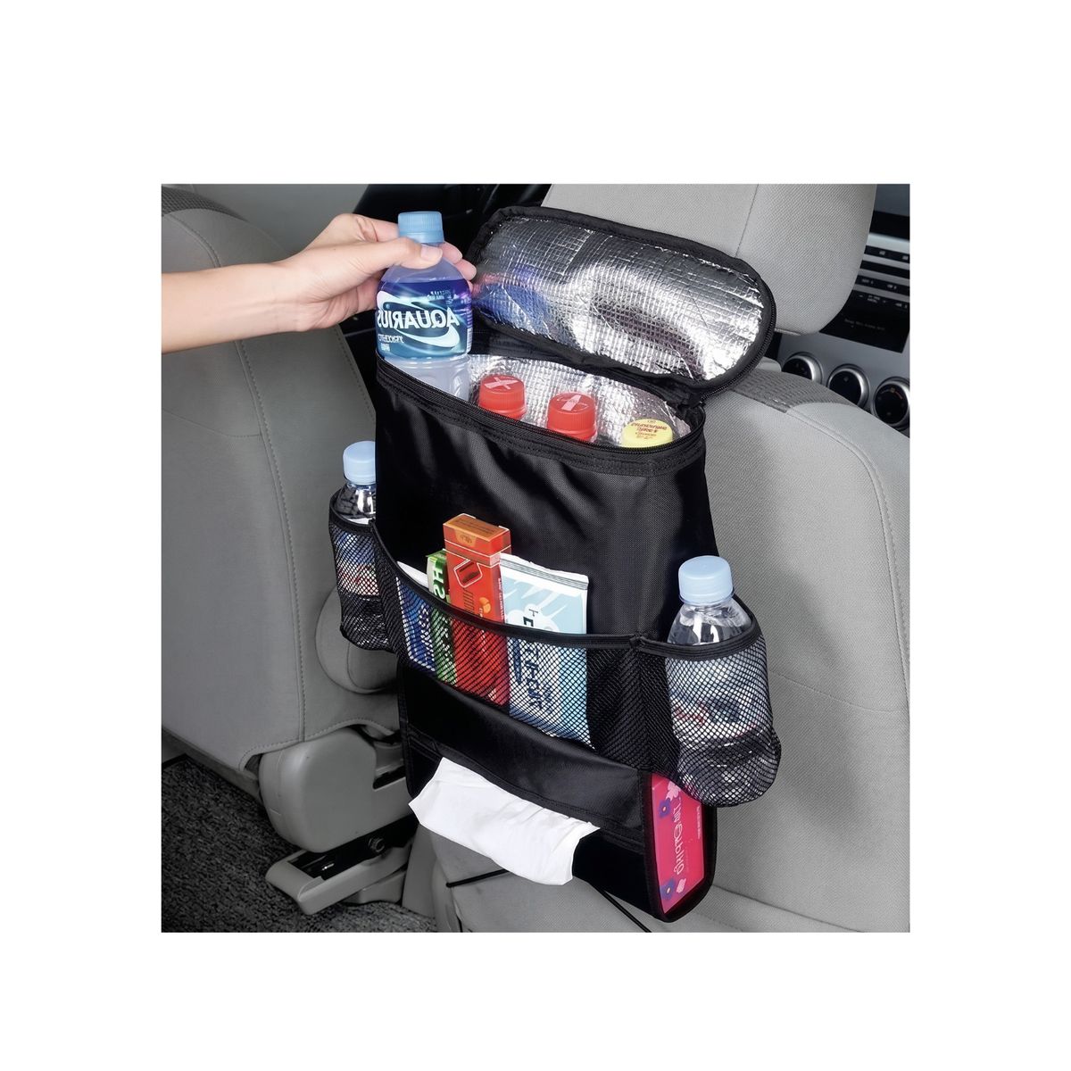 GENERICO - Organizador de Asiento Trasero Térmico para Auto con Porta Pañuelos - Negro