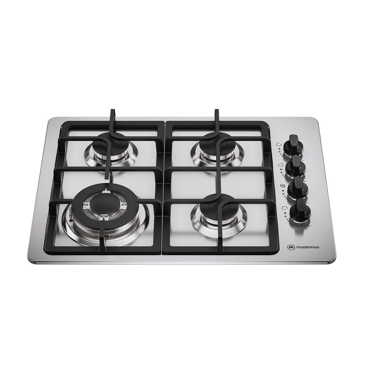 MADEMSA - Encimera a Gas 4 Platos Triple Llama y Parrilla Hierro Fundido KM4TX