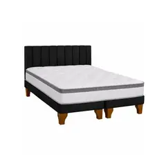 GENERICO - Cama Europea 2 Plazas + Respaldo Tubular Madera Negro