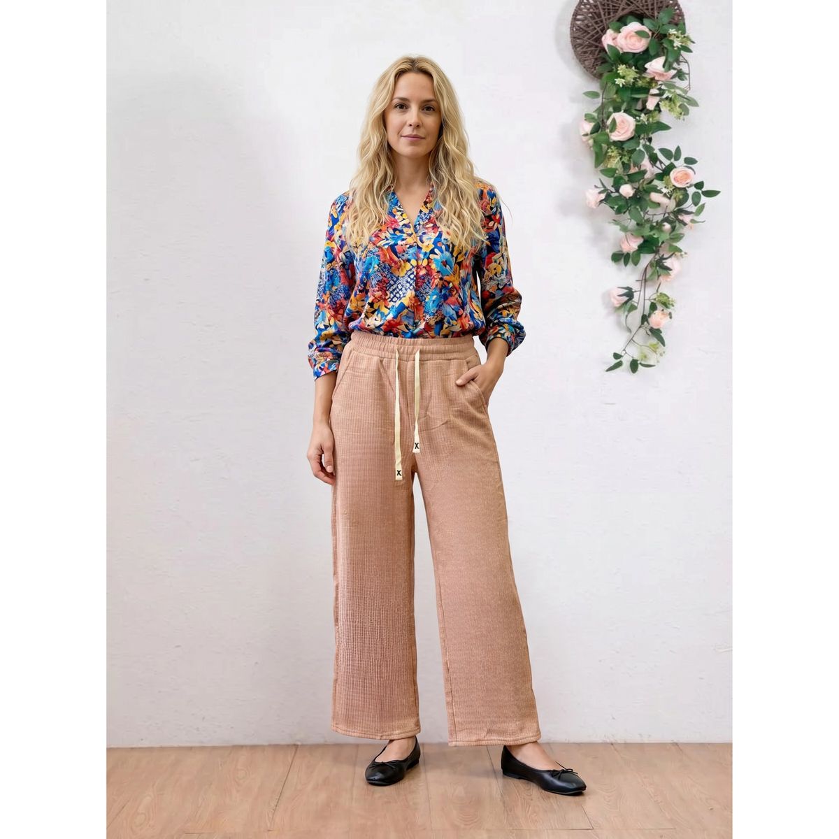 LIKE SHOP - Pantalón Largo Recto Mujer Tipo Lanilla Invierno Grueso 7505