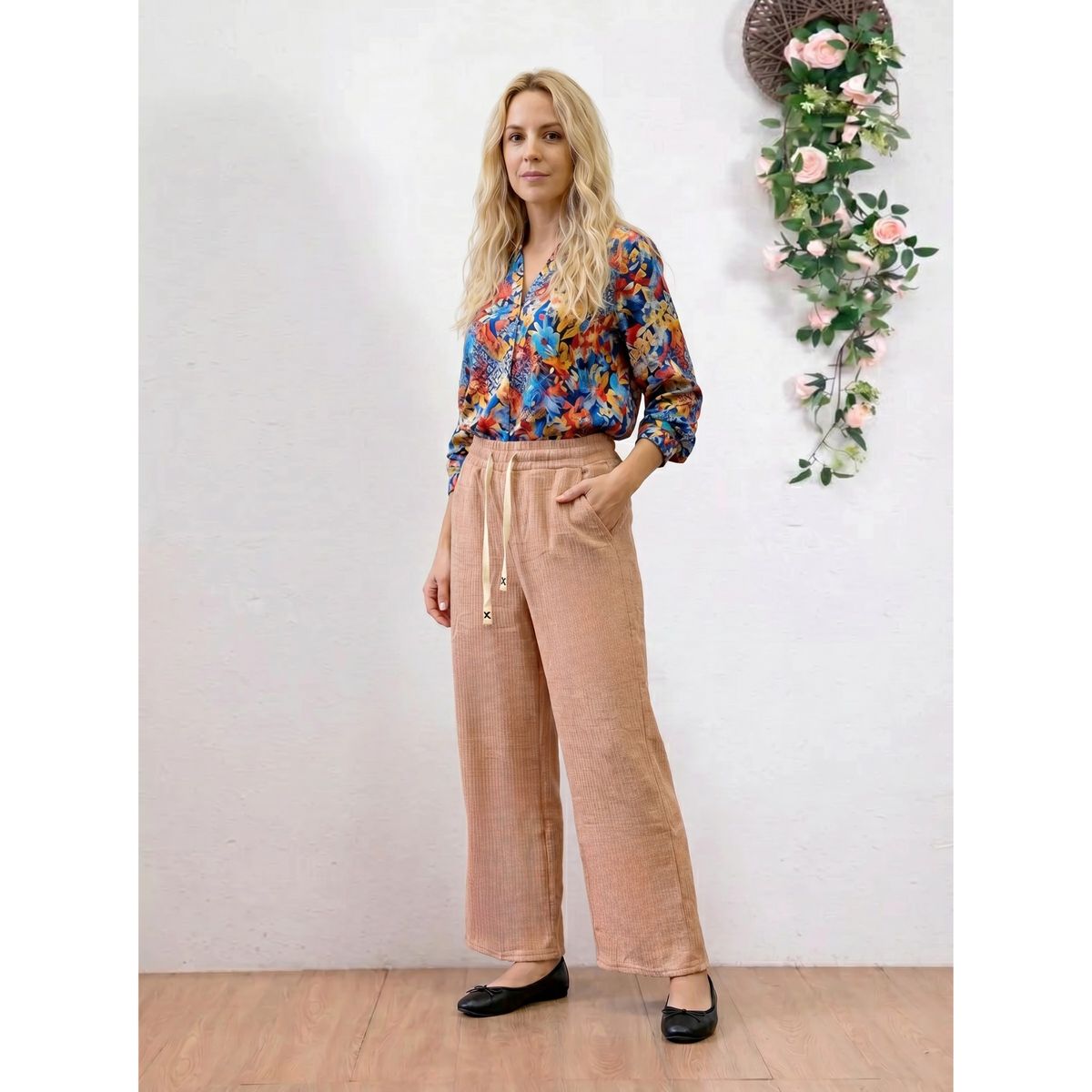 LIKE SHOP - Pantalón Largo Recto Mujer Tipo Lanilla Invierno Grueso 7505