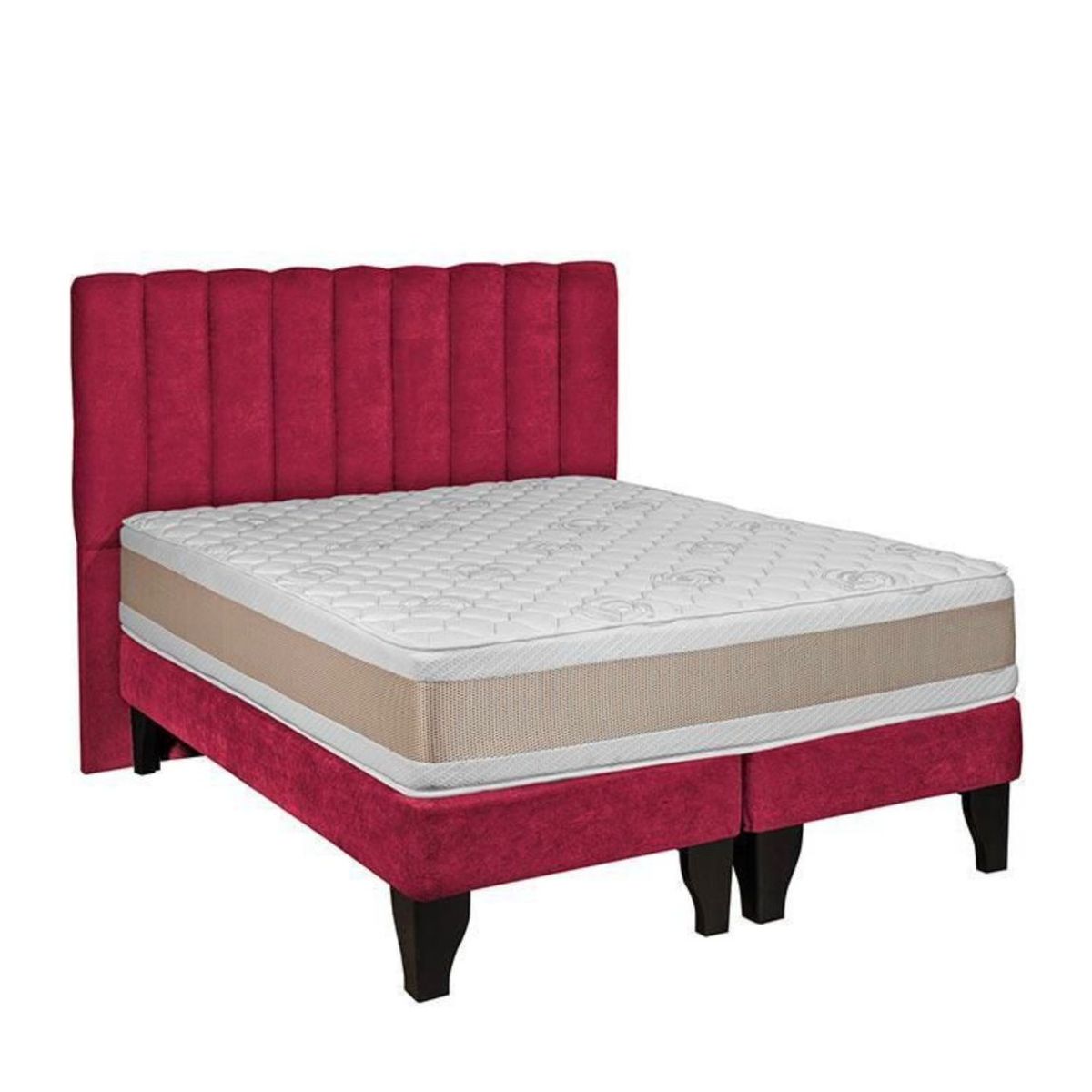 GENERICO - Cama 2 Plazas Con Colchon Color Roja Rayas