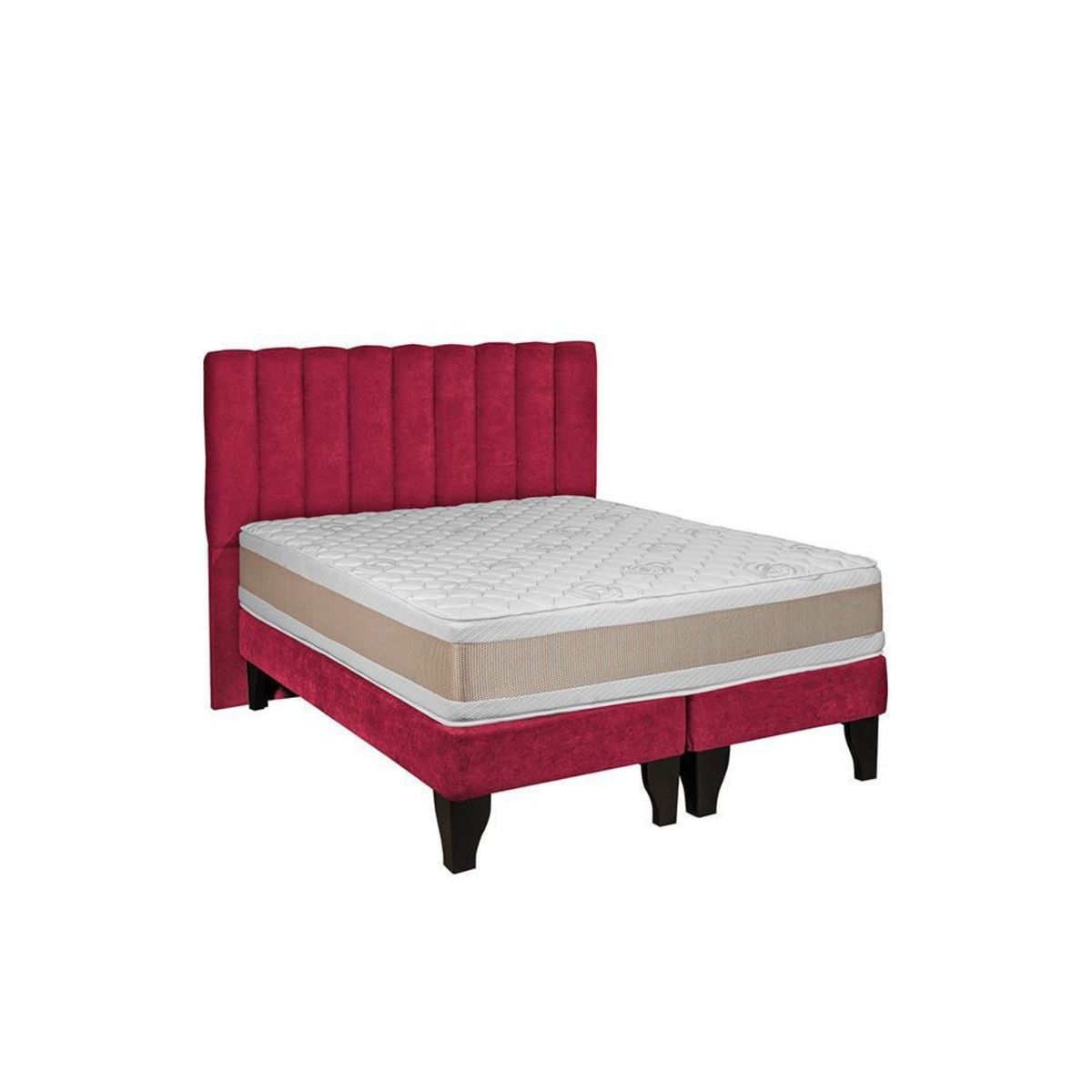 GENERICO - Cama 2 Plazas Con Colchon Color Roja Rayas